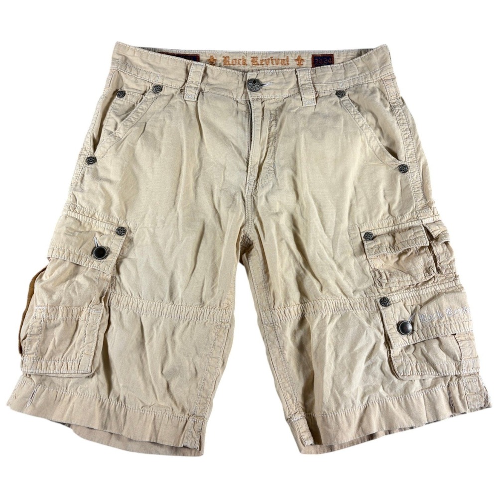 Rock Revival Ripstop Cargo Shorts Mens Size 34 Tan Y2K Rugged Grunge Streetwear